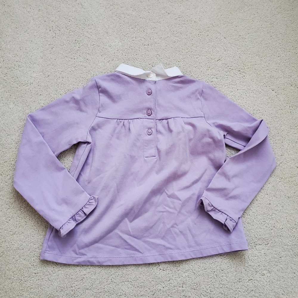 Janie and Jack Girls' Purple Flower Embroidered Collar Long Sleeve Shirt sz4